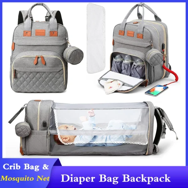 3 In 1 Diaper Bag Backpack Foldable Baby Bed Waterproof